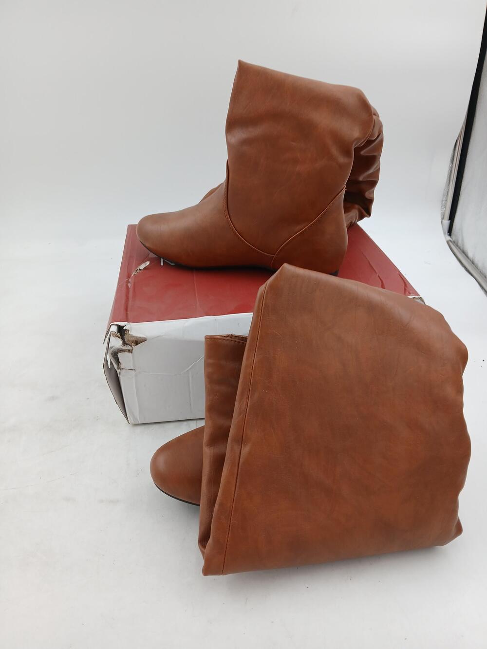Over The Knee Tall Riding Boots Womens Tan PU Flat Pull On Casual Shoes Size 7